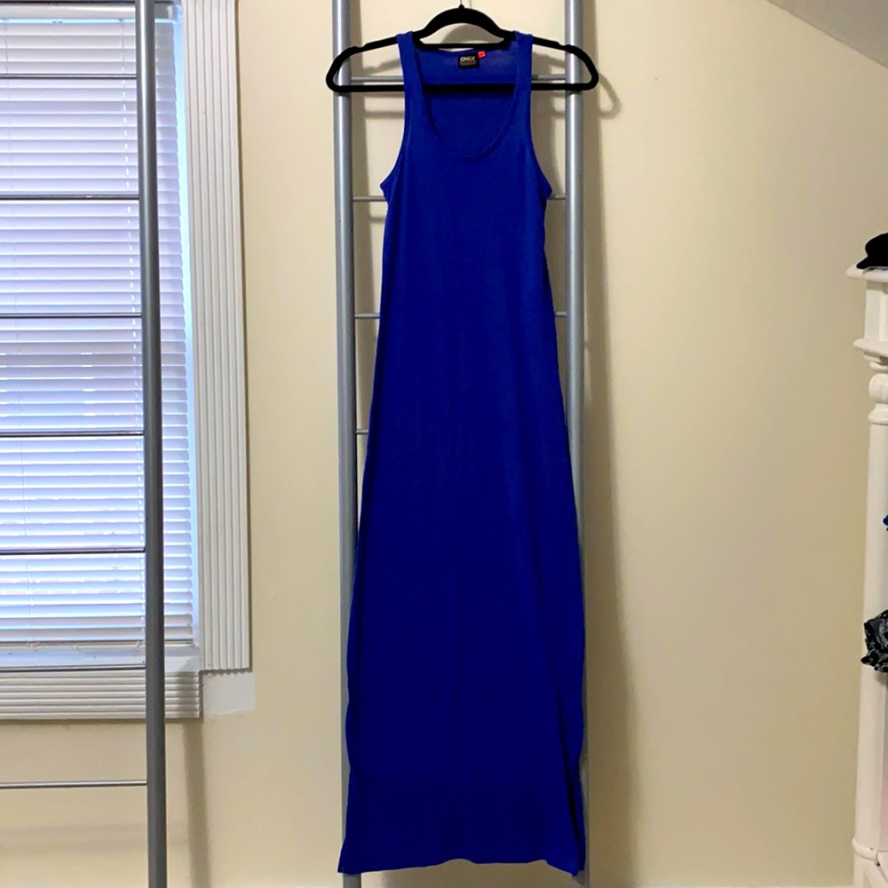 Blue racerback cotton maxi dress